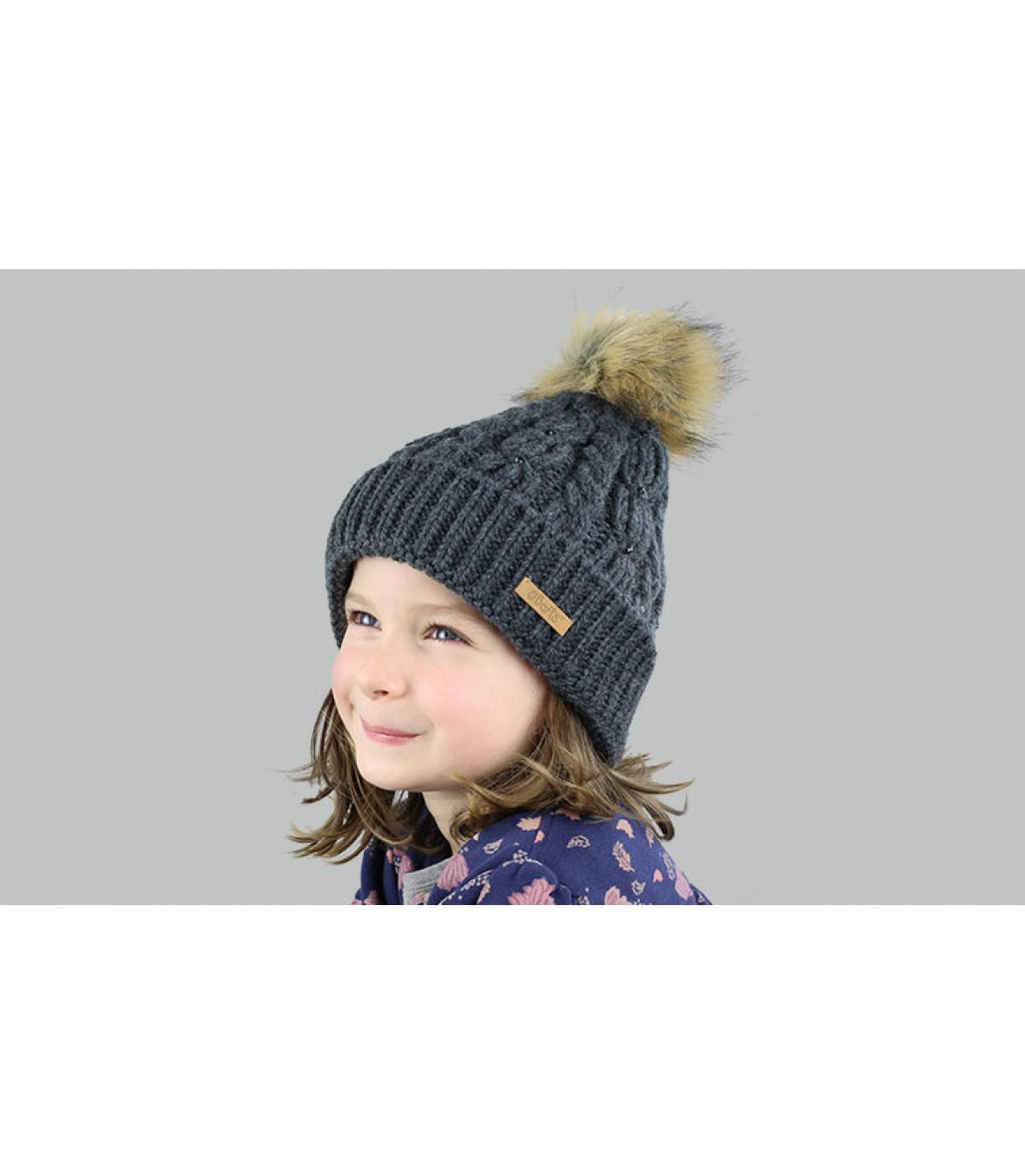 grey beanie pompom girl Lux Beanie Girls dark heather